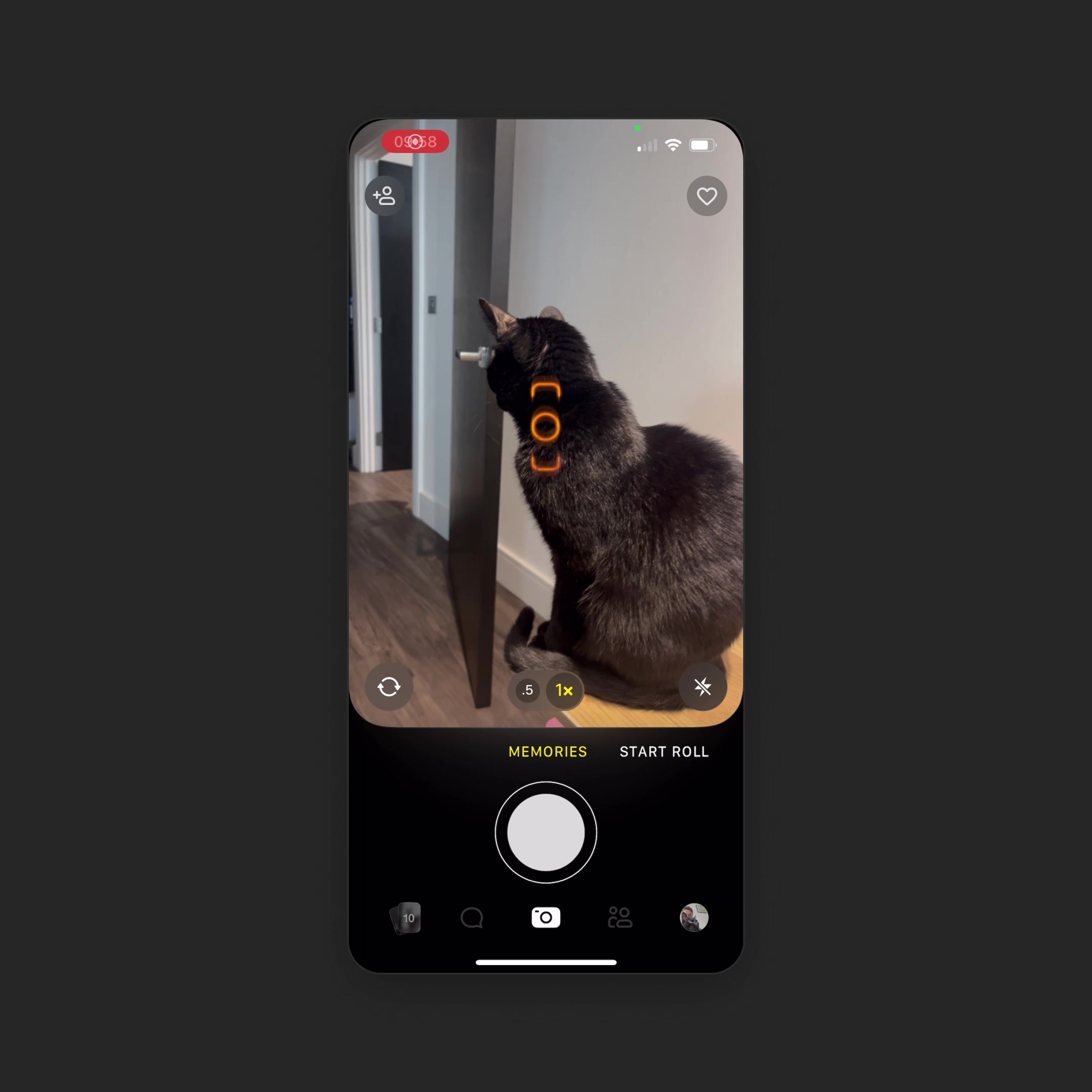 Camera with MEMORIES / START ROLL and 5-tab nav